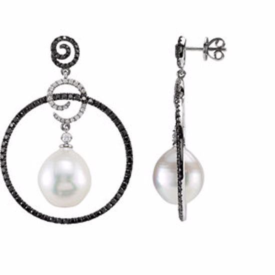 650855:60000:P 14kt White South Sea Cultured Pearl & 2 1/2 CTW Black & White Diamond Earrings