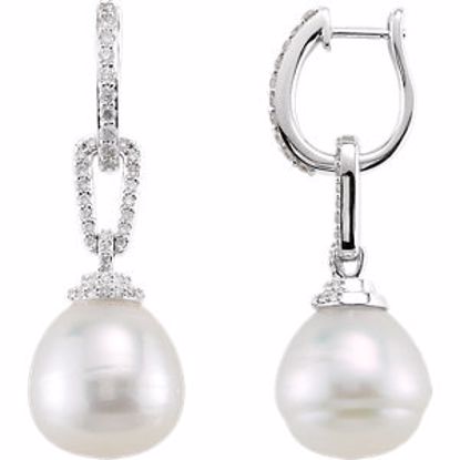 650857:60000:P 14kt White 12mm South Sea Cultured Pearl & 1/2 CTW Diamond Earrings