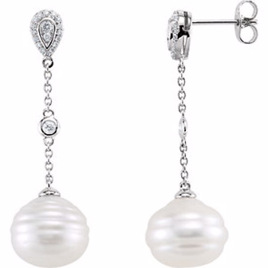 650858:60000:P 14kt White South Sea Cultured Pearl & 1/4 CTW Diamond Earrings