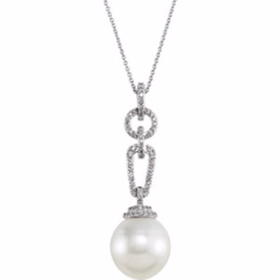 650845:60000:P 14kt White 12mm South Sea Cultured Pearl & 1/3 CTW Diamond 18" Necklace