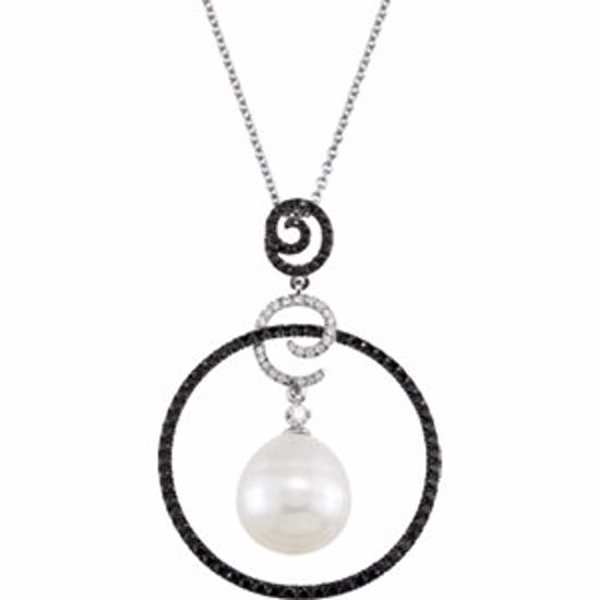 650848:60000:P 14kt White 13mm South Sea Cultured Pearl & 1 1/3 CTW Diamond 18" Necklace