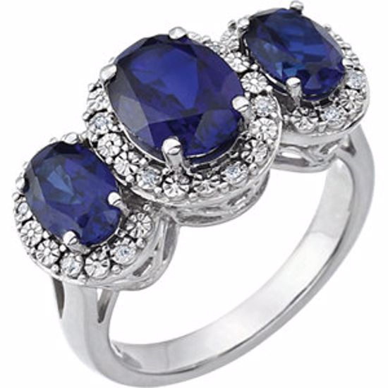 651371:70002:P 14kt White Created Blue Sapphire & .04 CTW Diamond Ring