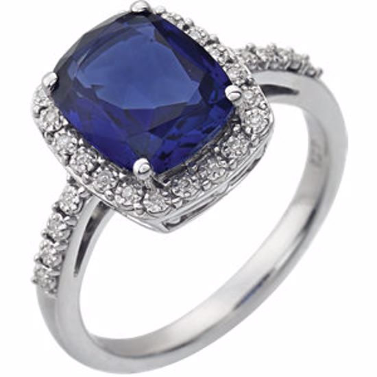 651426:70002:P 14kt White Created Blue Sapphire & .07 CTW Diamond Ring