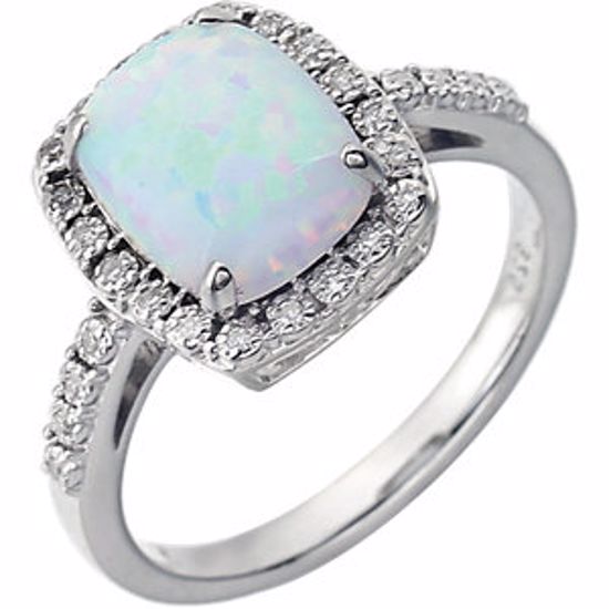 651426:70003:P 14kt White Created Opal & .07 CTW Diamond Ring