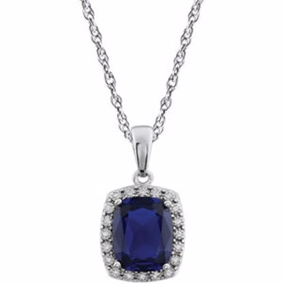 651427:70002:P 14kt White Created Blue Sapphire & .05 CTW Diamond Necklace