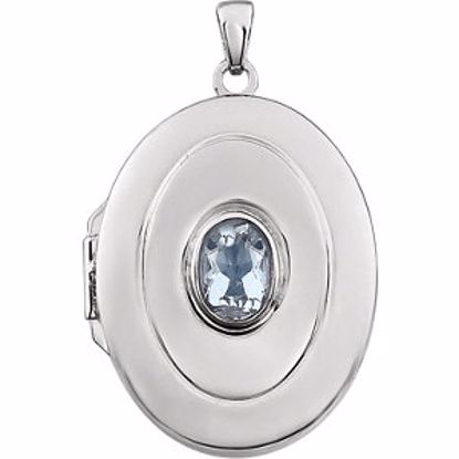 85858:1002:P Sterling Silver Aquamarine "March" Birthstone Locket