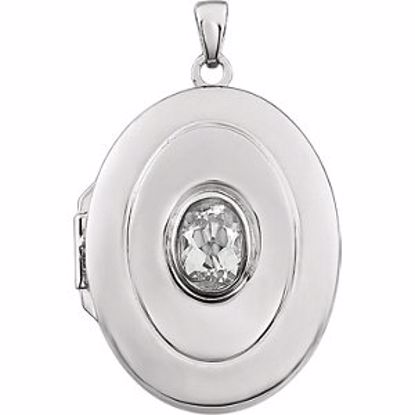 85858:1003:P Sterling Silver Created White Sapphire "April" Birthstone Locket