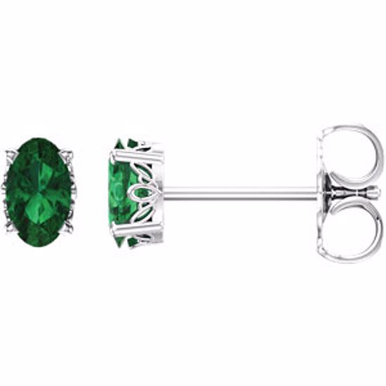 1920:108:P 14kt White Chatham® Created Emerald Earrings