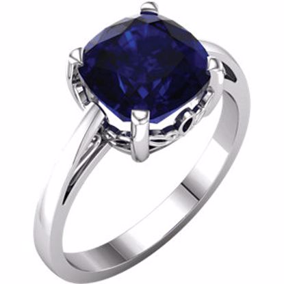 71600:105:P 14kt White Chatham® Created Blue Sapphire Ring