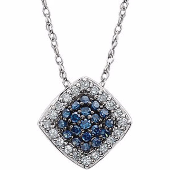 651432:60000:P 14kt White 1/6 CTW Blue & White Diamond Cluster 18" Necklace