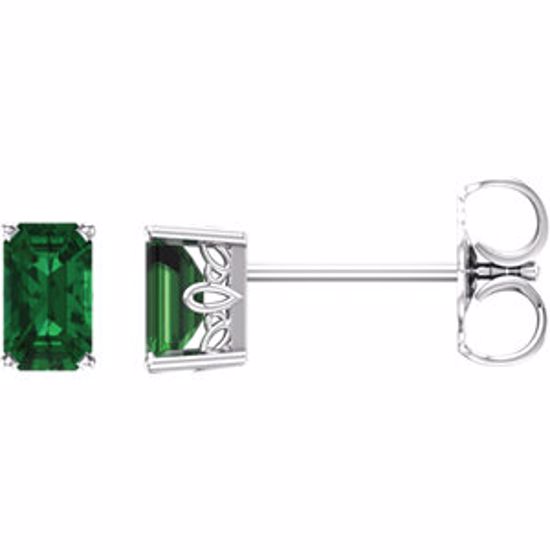 1922:108:P 14kt White Chatham® Created Emerald Earrings