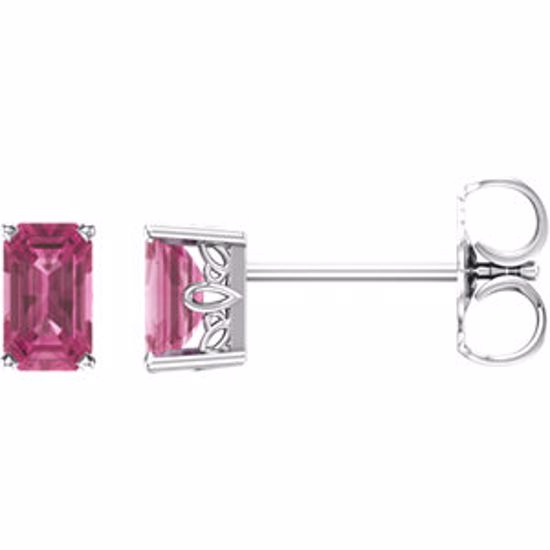 1922:114:P 14kt White 5x3mm Emerald Pink Tourmaline Scroll Setting® Earring