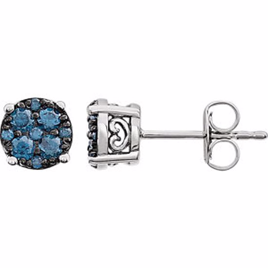 651455:60000:P 14kt White 3/8 CTW Blue Diamond Cluster Earrings