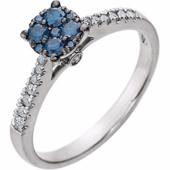 651424:60000:P 14kt White 3/8 CTW Blue & White Diamond Cluster Ring