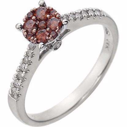 651424:60002:P 14kt White 3/8 CTW Brown & White Diamond Cluster Ring