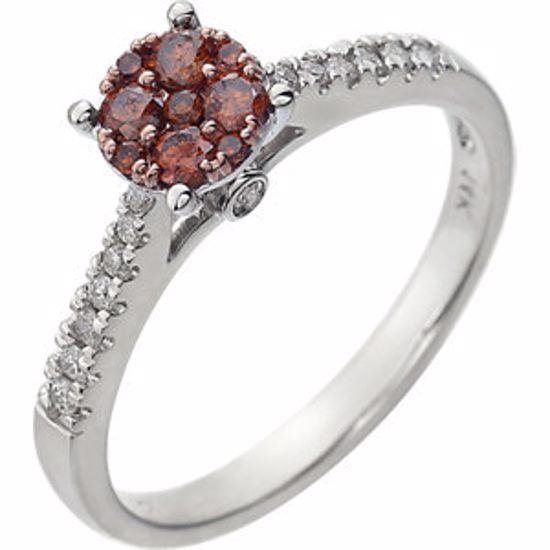 651424:60002:P 14kt White 3/8 CTW Brown & White Diamond Cluster Ring