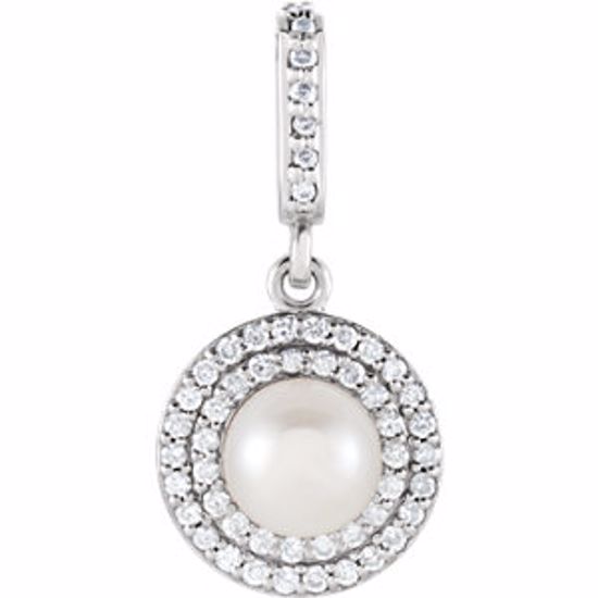 85909:101:P 14kt White Freshwater Cultured Pearl & 1/8 CTW Diamond Pendant 