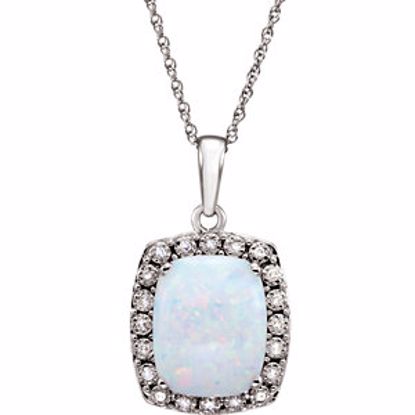 651427:70003:P 14kt White Created Opal & .05 CTW Diamond Necklace