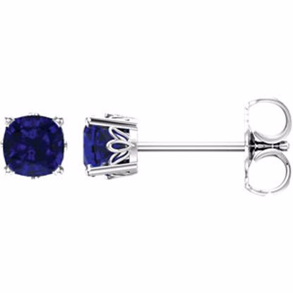 28190:104:P 14kt White Chatham® Created Blue Sapphire Earrings