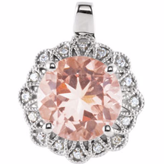 651436:100:P 14kt White 9mm Morganite & .08 CTW Diamond Pendant