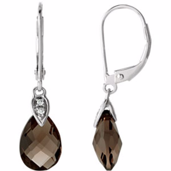 651452:100:P 14kt White Smoky Quartz & .025 CTW Diamond Earrings