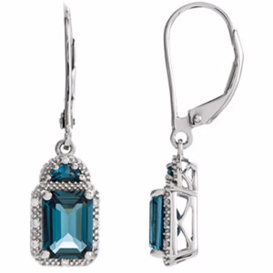 651440:100:P 14kt White London Blue Topaz & .06 CTW Diamond Earrings