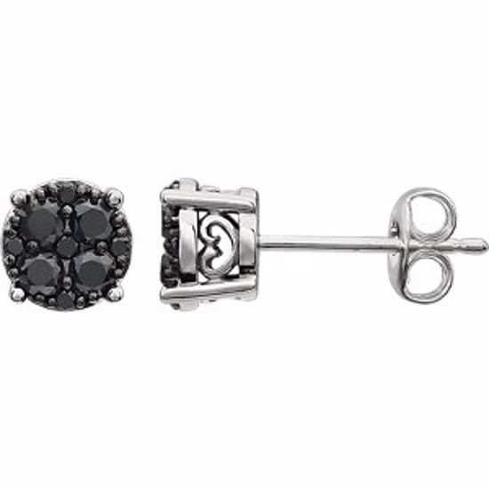 651455:60003:P 14kt White 3/8 CTW Black Diamond Cluster Earrings