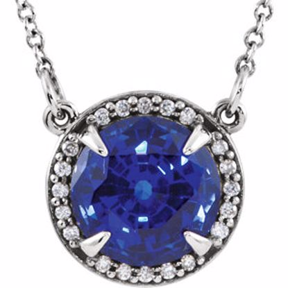 85905:101:P 14kt White Chatham® Created Blue Sapphire & .05 CTW Diamond 16" Necklace