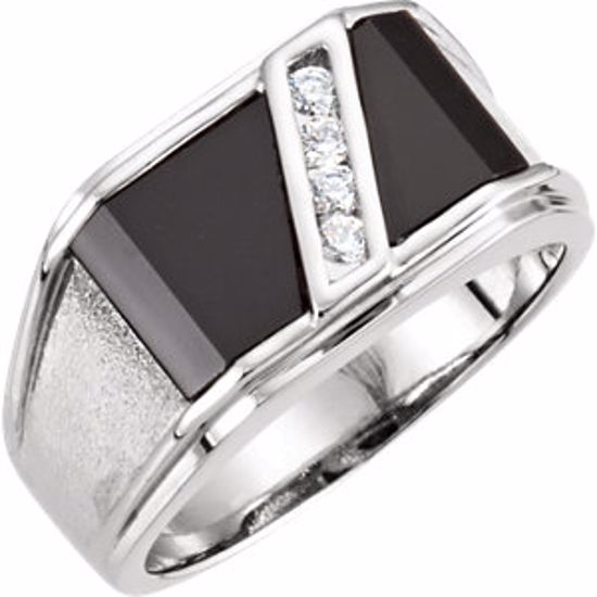 60939:100:P 14kt White Men's Onyx & 1/8 CTW Diamond Ring