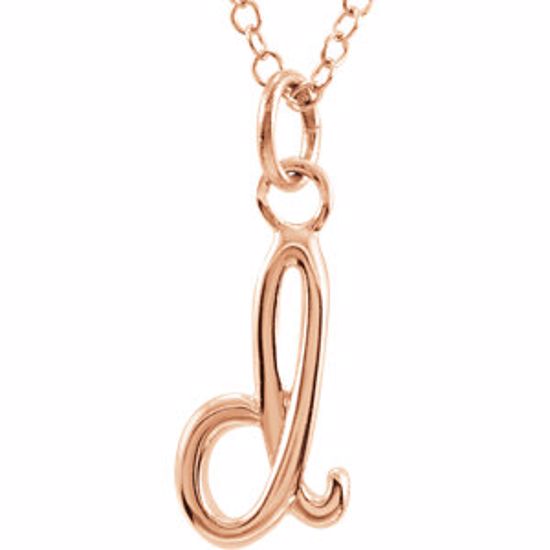 85899:1055:P 14kt Rose Letter "D" Lowercase Script Initial Necklace