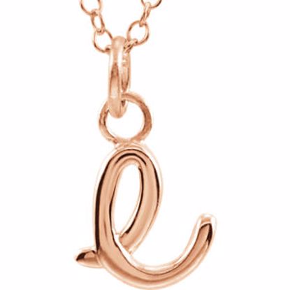 85899:1056:P 14kt Rose Letter "E" Lowercase Script Initial Necklace