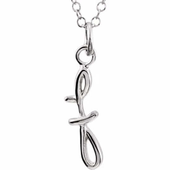 85899:1031:P 14kt White Letter "F" Lowercase Script Initial Necklace