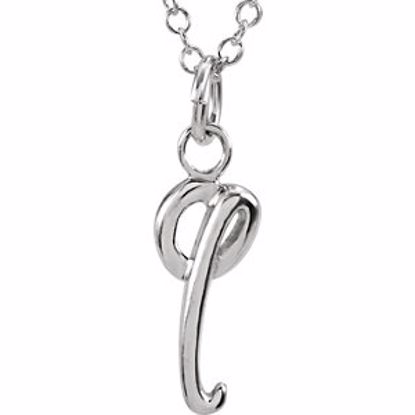 85899:1042:P 14kt White Letter "Q" Lowercase Script Initial Necklace