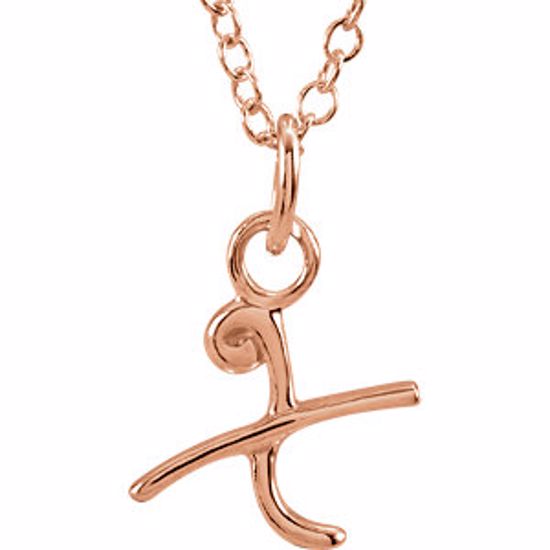 85899:1075:P 14kt Rose Letter "X" Lowercase Script Initial Necklace