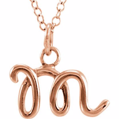 85899:1064:P 14kt Rose Letter "M" Lowercase Script Initial Necklace