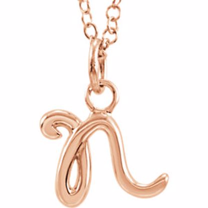 85899:1065:P 14kt Rose Letter "N" Lowercase Script Initial Necklace