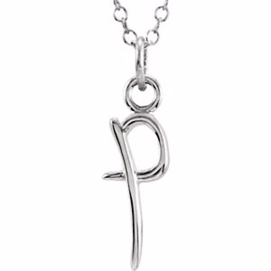 85899:1041:P 14kt White Letter "P" Lowercase Script Initial Necklace