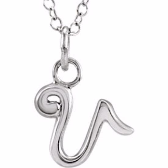 85899:1047:P 14kt White Letter "V" Lowercase Script Initial Necklace