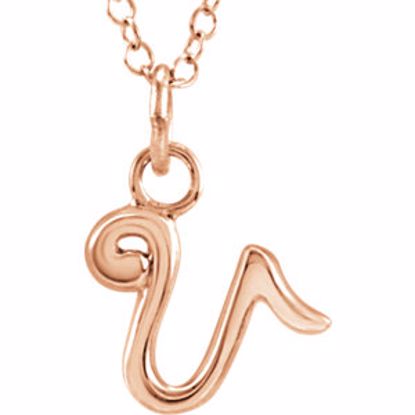 85899:1073:P 14kt Rose Letter "V" Lowercase Script Initial Necklace