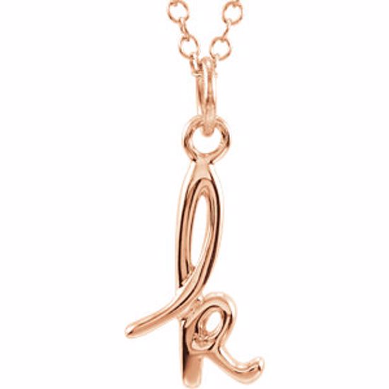 85899:1062:P 14kt Rose Letter "K" Lowercase Script Initial Necklace