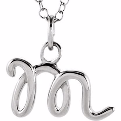 85899:1038:P 14kt White Letter "M" Lowercase Script Initial Necklace