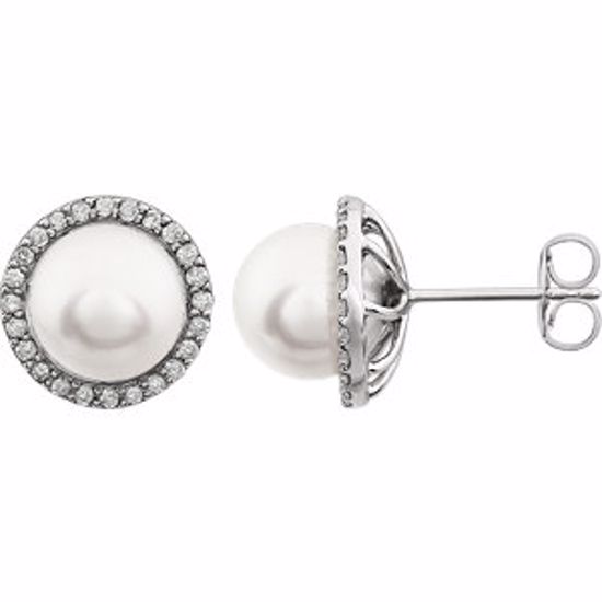 651489:100:P 14kt White 8-8.5mm Freshwater Pearl & 1/4 CTW Diamond Earrings