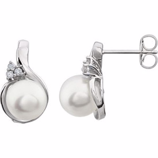 651487:100:P 14kt White 8-8.5mm Freshwater Pearl & .08 CTW Diamond Earrings