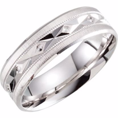 51285:108:P 10kt White 6.5mm Lightweight Patterned Milgrain Band Size 8