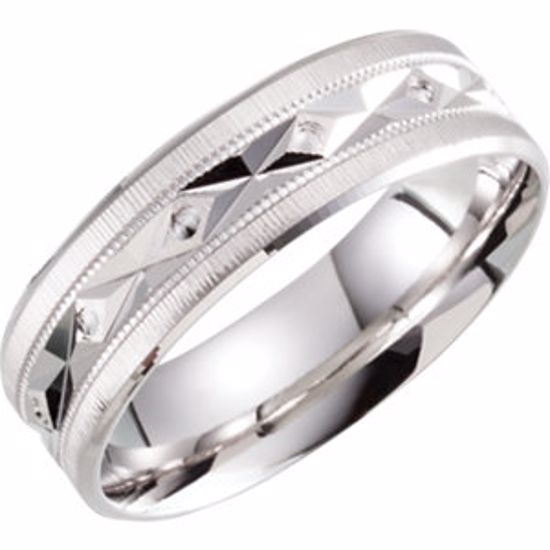 51285:108:P 10kt White 6.5mm Lightweight Patterned Milgrain Band Size 8