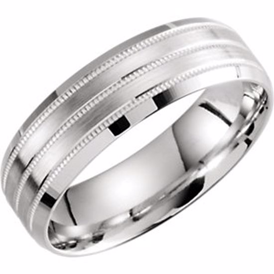 51292:107:P 10kt White 6.5mm Lightweight Grooved Double Milgrain Band Size 7