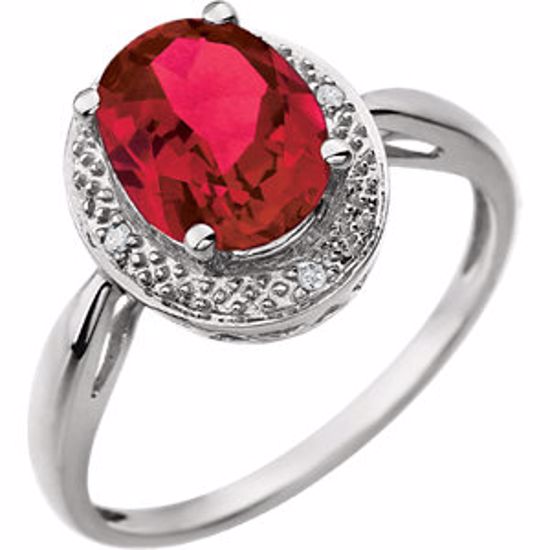 651533:100:P 14kt White Created Ruby & .02 CTW Diamond Ring