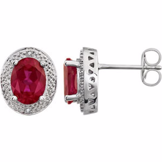 651537:101:P 14kt White Created Ruby & .02 CTW Diamond Earrings