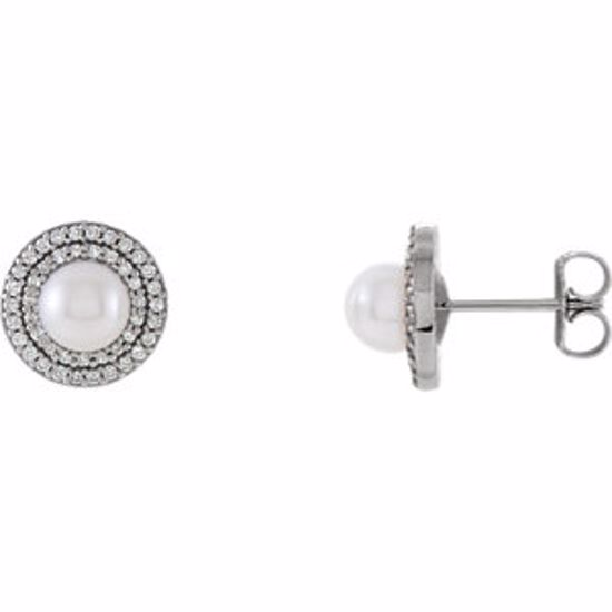 85898:102:P 14kt White Freshwater Cultured Pearl & 1/5 CTW Diamond Earrings