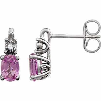 651536:103:P 14kt White Created Pink Sapphire & .02 CTW Diamond Accented Earrings